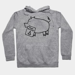 Cute Christmas Pig says Happy Holidays Line Art Hoodie